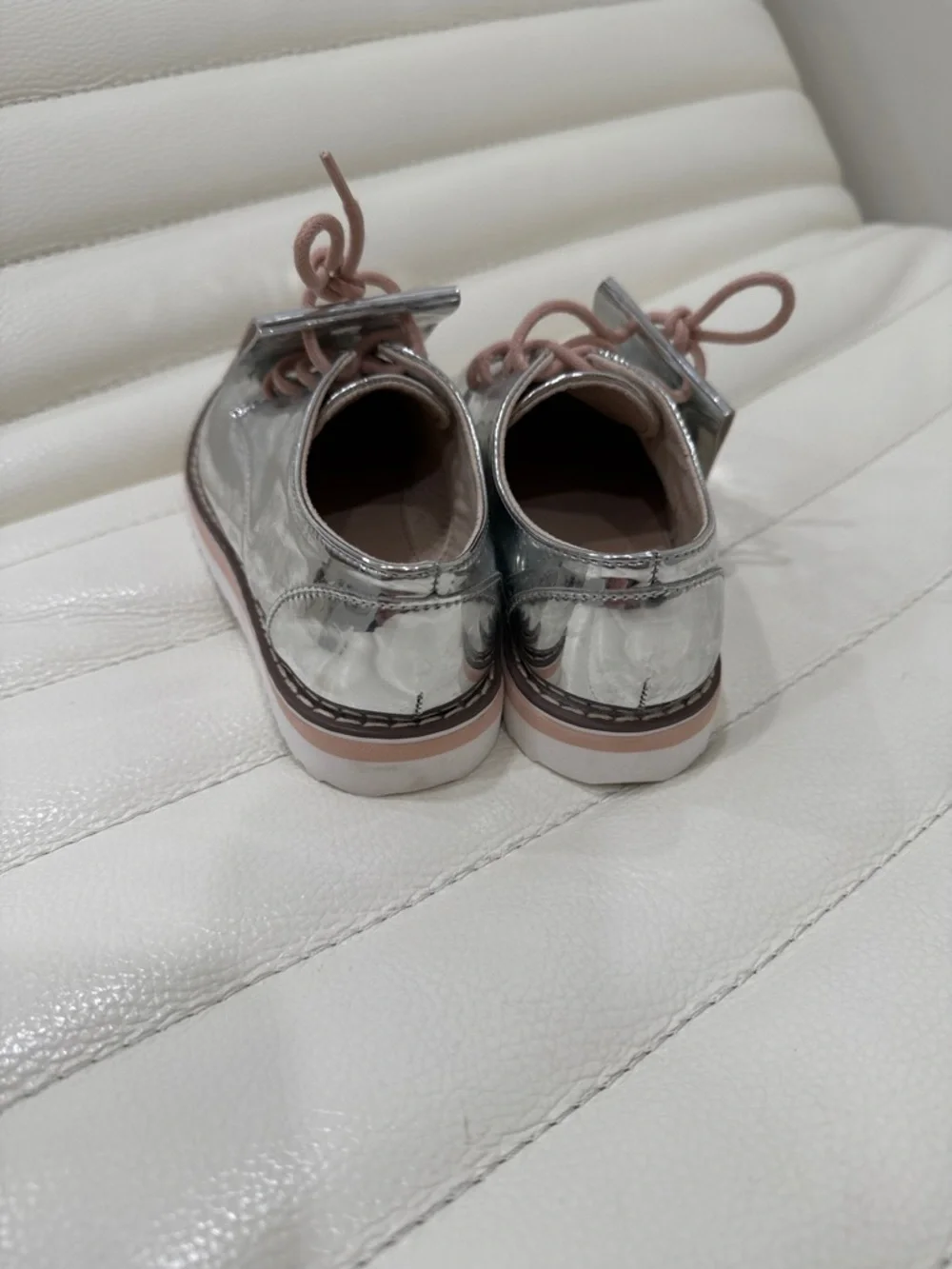Zara Metallic Silver Girls' Fringe Lace-Up Moccasins with Pink Laces